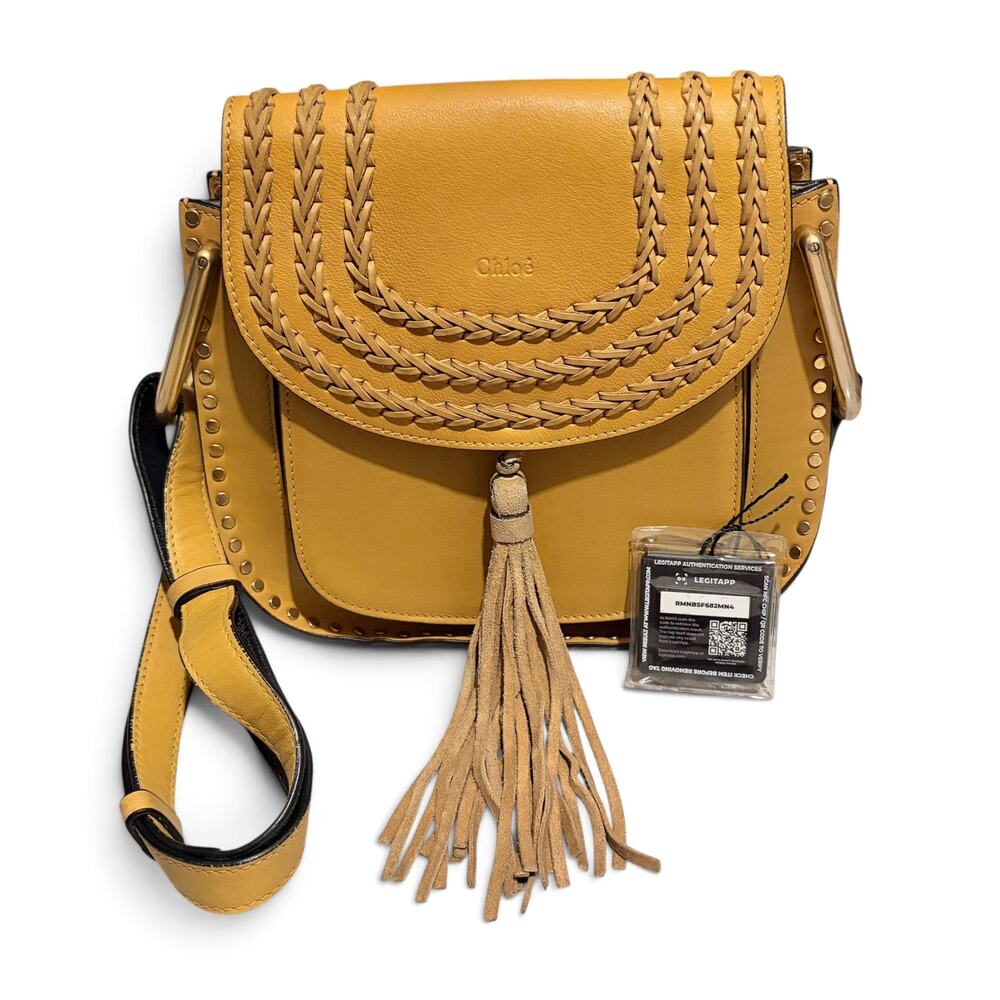 Chloé Small Hudson Mustard Yellow Leather Braided Crossbody Bag Suede Tassel